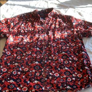 Denim and flower short sleeve button up